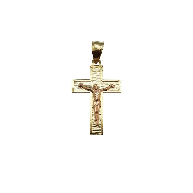 minimalist gold square earrings Two-Tone Crucifix Cross Pendant (14K)