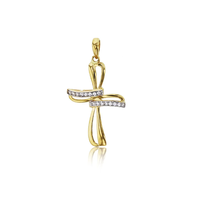 classic tennis bracelet white gold Yellow Gold CZ Cross Pendant (14K)