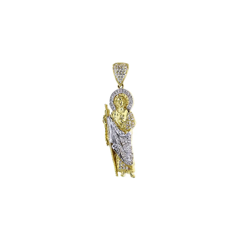 silver rope chain men Yellow Gold CZ Saint Jude Pendant (14K)